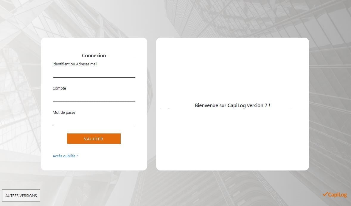 Présentation espace de connexion logiciel GMAO CapiLog