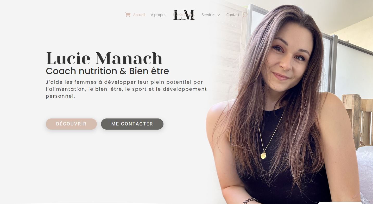 Page accueil Lucie Manach, mise en page épurée et moderne