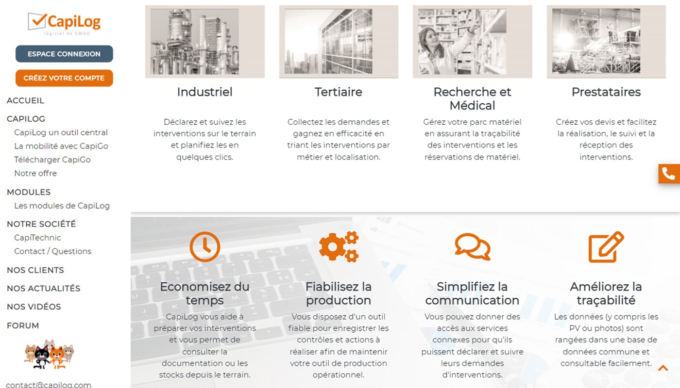 Site Capilog section secteurs d'activité