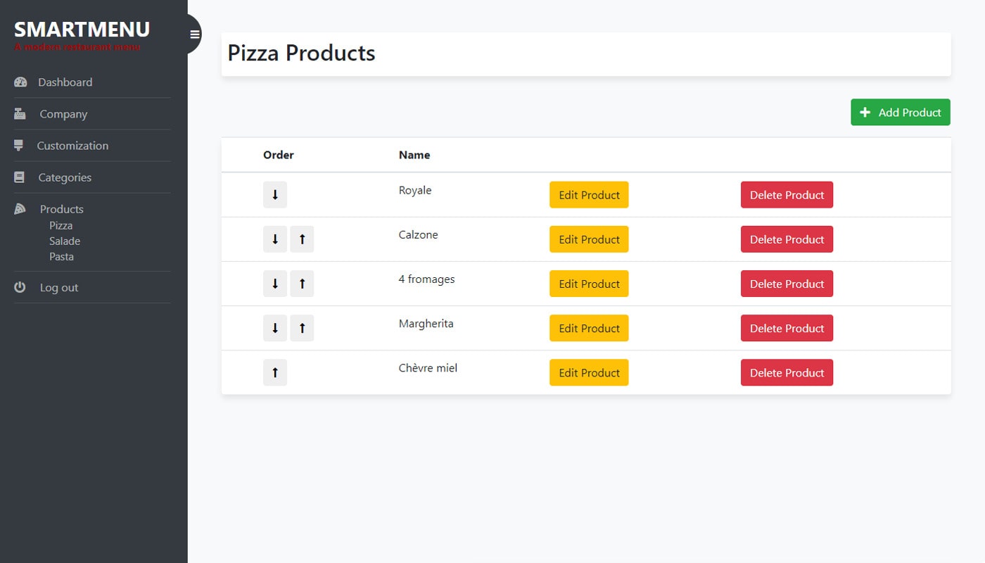 Smart Menu logiciel gestion restaurant choix des catégories