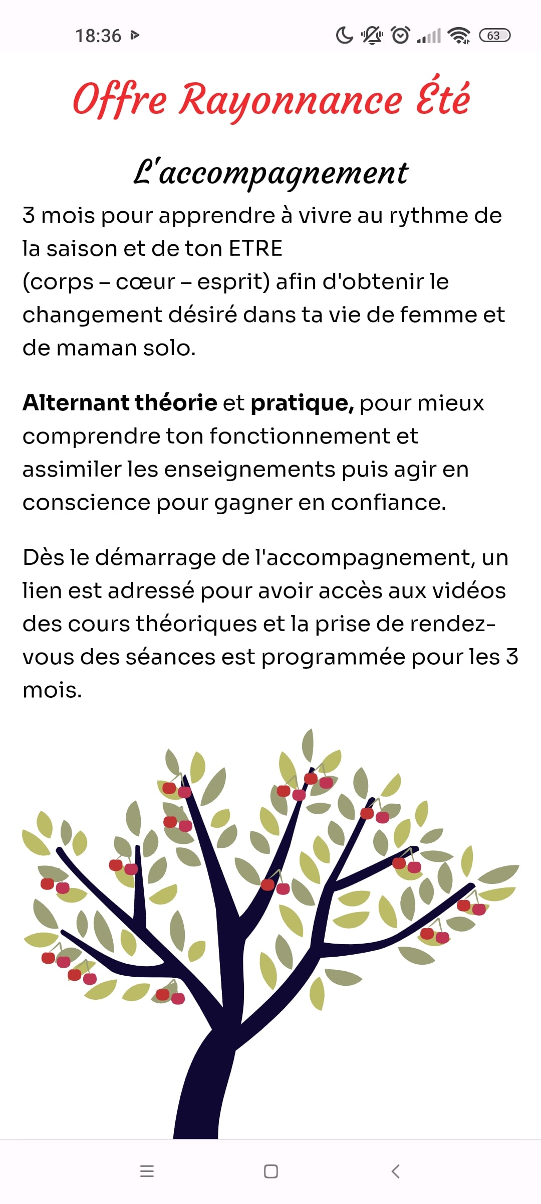 Page accompagnement avec texte et arbre illustré