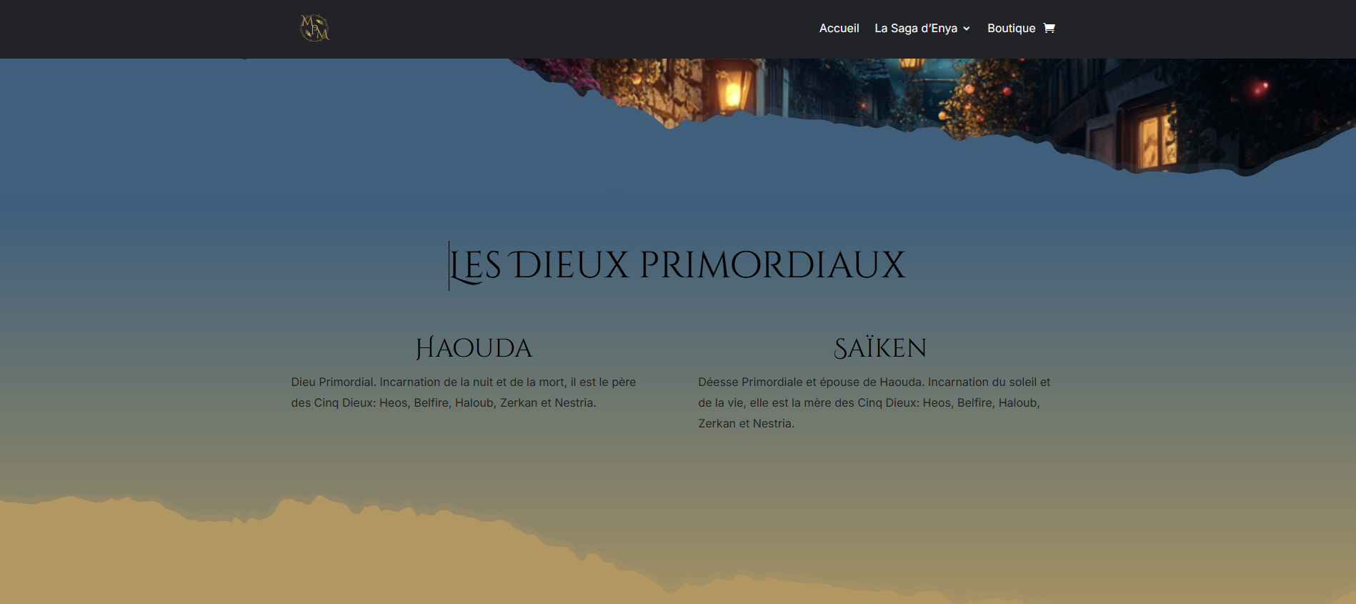 Page univers de la sage d'Enya